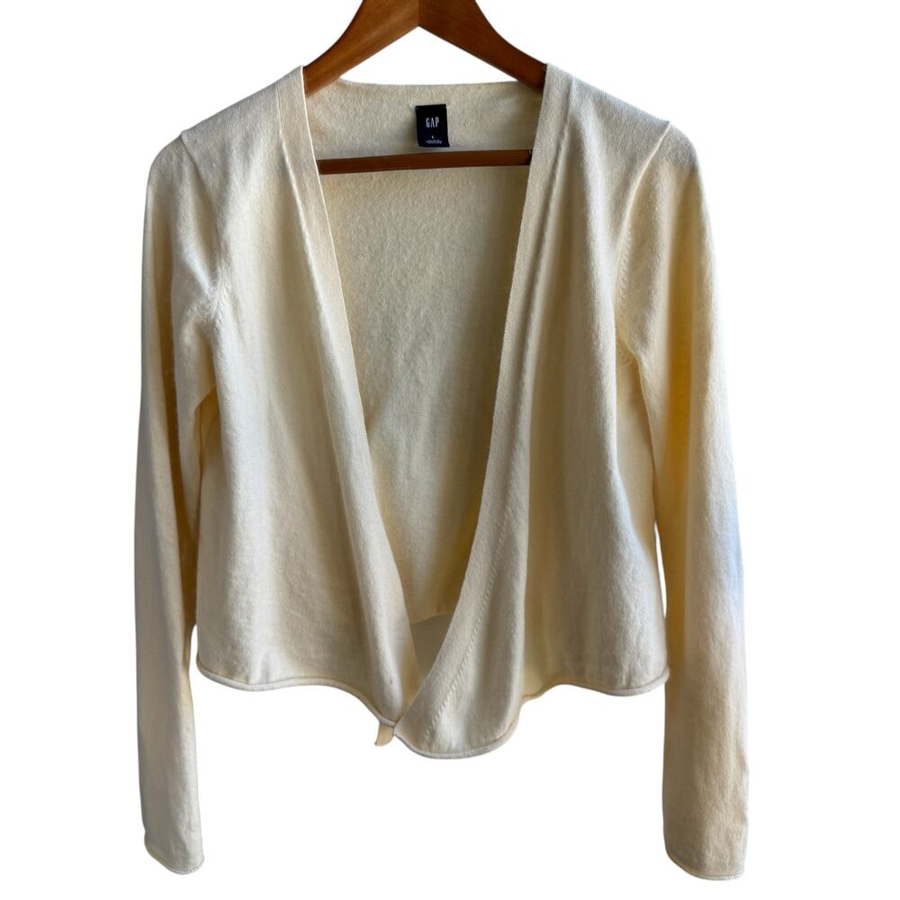 Vintage GAP Sweater Womens M Pale Yellow Open Cardigan Cotton Angora Blend Y2K